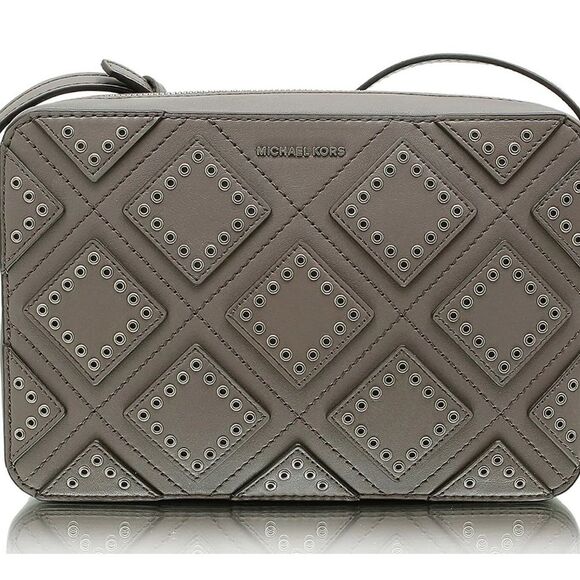 Michael Kors genuine Diamond Grommet Crossbody Leather Bag CINDER Neutral - Picture 3 of 12